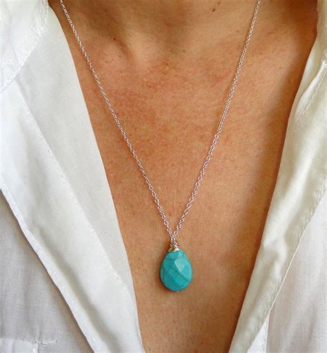 Silver Turquoise Necklace Delicate Silver Turquoise Necklace Etsy