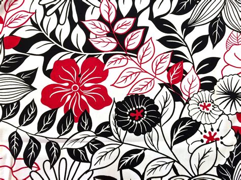 Red White And Black Floral Fabric Quilting Cotton Home