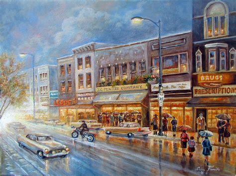 Small Town On A Rainy Day In 1960 Painting By Regina Femrite Fine Art