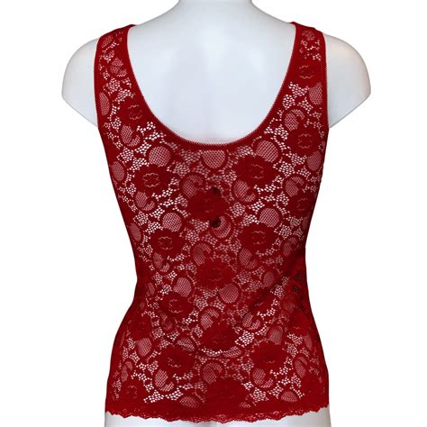 Kinky Knickers Corded Stretch Lace Ruched Front Cami Vest Rich Red