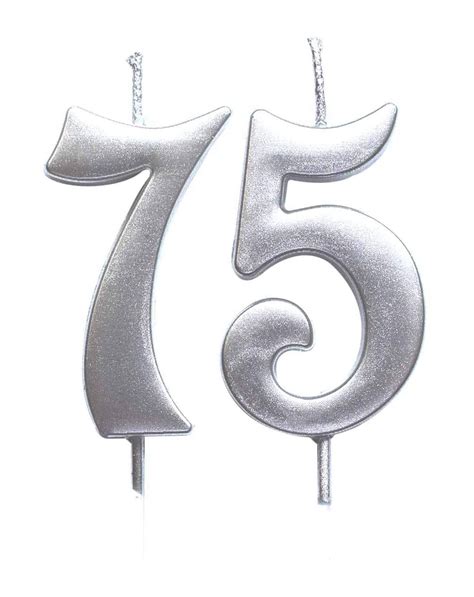 Silver 75th Birthday Numeral Candle Number 75 Cake Topper Candles