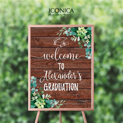 Graduation Welcome Sign Rustic Graduation Sign Greenery Etsy