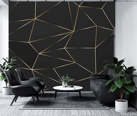 Black And Gold Wallpaper For Livingroom Golden Details Dark Etsy