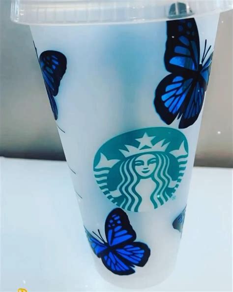 Blue butterfly 🦋 [Video] | Starbucks cups, Blue butterfly, Cricut