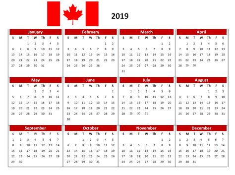 2019 Canada Pdf Calendar Printable Holiday Calendar Printable