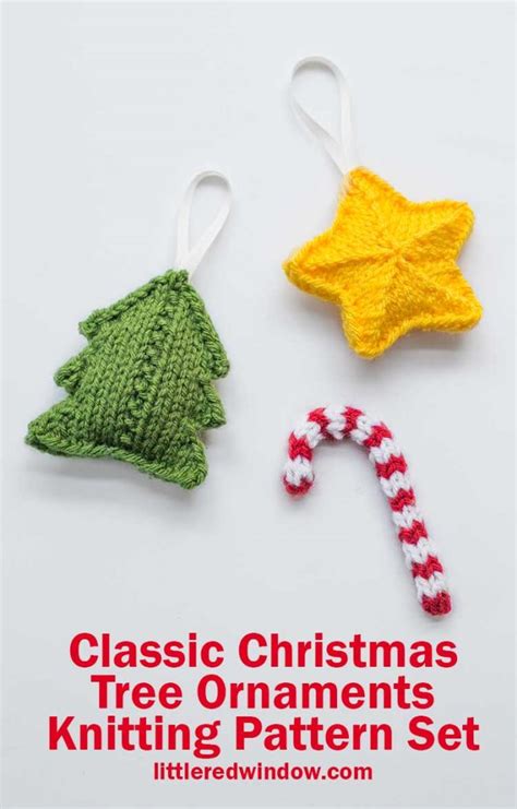 Classic Christmas Tree Ornament Set Knitting Pattern Little Red Window
