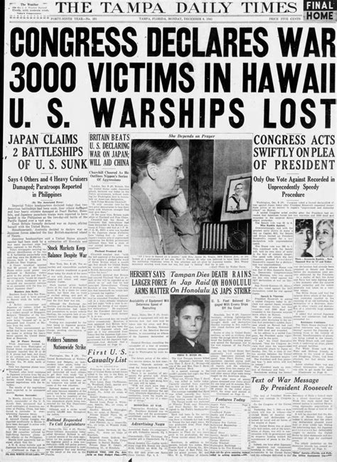 Headlines And Photos Japan Bombs Pearl Harbor In Hawaii Us Declares