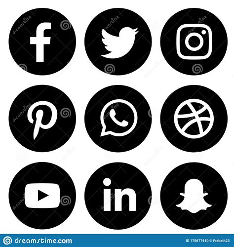 Black And White Social Media Icons Set Of Facebook Twitter Instagram