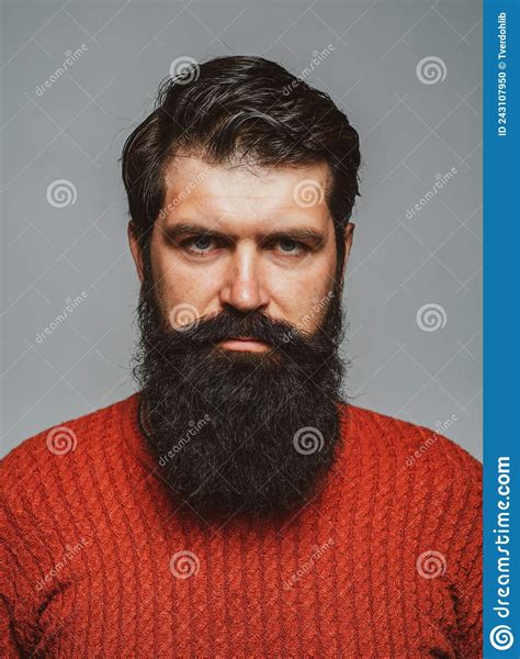 Portrait Of Serious Man With Beard And Mustache Hipster Thinking Face