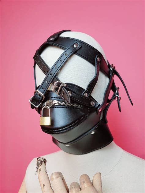 Unisex Leather Fetish Mask Bdsm Erotic Gear Adjustable Bondage Etsy