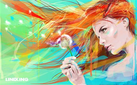 Wallpaper Face Drawing Illustration Women Redhead Model Flowers