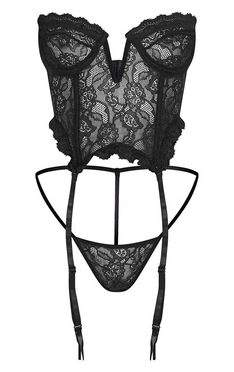 black lace frill underwired corset lingerie prettylittlething aus