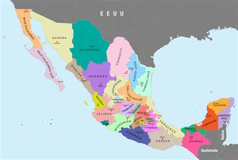 Mexico states tourism information featuring a detailed map mapa interactivo de los estados mexicanos >. Fix:Mapa político de México a color (nombres de estados y ...