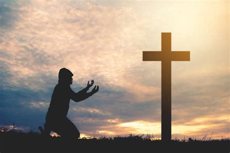 Praying Before The Cross Stock Photo Image Of Trees 98739424