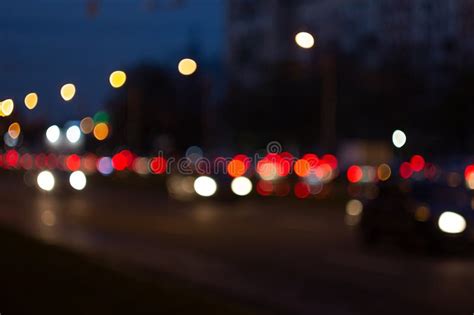 Defocused Blur City Lights At Night Abstract Bokeh Of Street Traffic