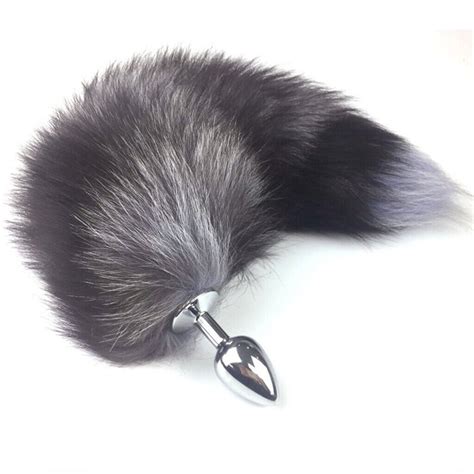 Xm Grey Funny Fake Fox Tail Romantic Game Toy With Stainless Steel Plug Ebay