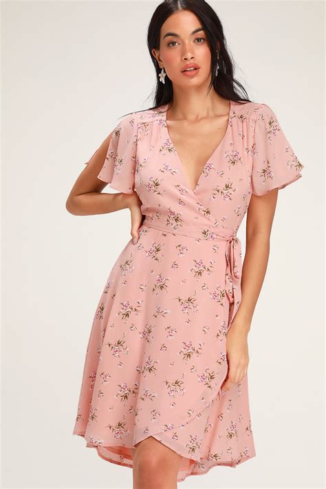 Lovely Pink Floral Print Dress Midi Wrap Dress Midi Dress
