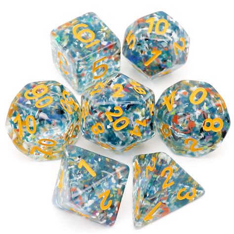 Blue Carp Confetti Dnd Dice Set Resin Polyhedral Dice Haxtec Dice
