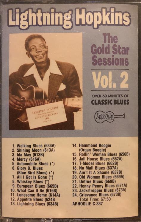 The Gold Star Sessions Vol 2 By Lightnin Hopkins 1990 Tape