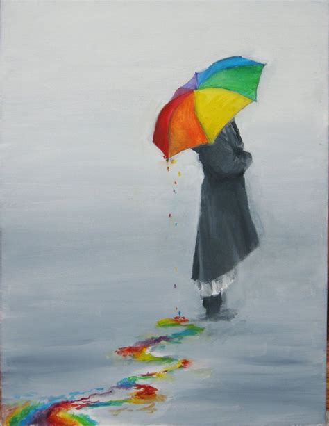 Rainbow Umbrella In The Rain Art And Illustration Rainbow Art Rainbow