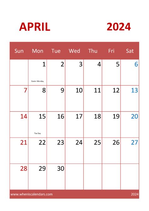 Download April 2024 Calendar Template Excel A4 Vertical A44320
