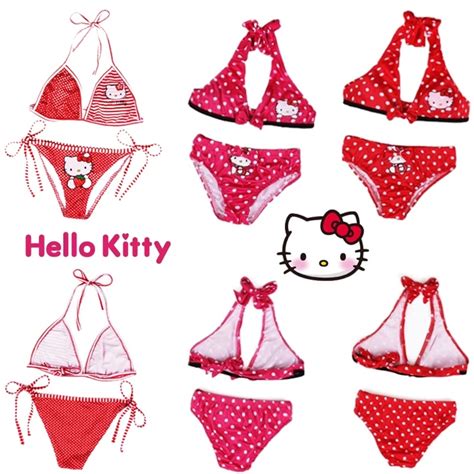 hello kitty bikini anime women s sexy thong panties sets girl bandeau swimsuit bandage bikini