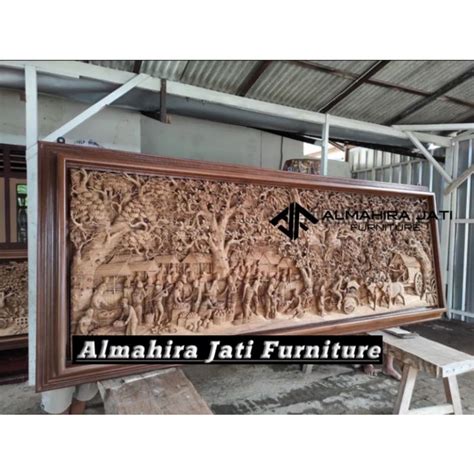 Jual Hiasan Dinding Karya Seni Ukir Relief Kayu Jati Motif Pedesaan