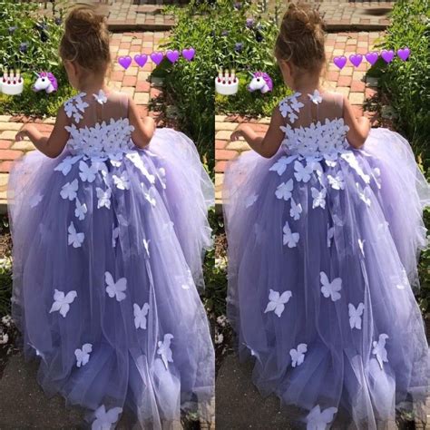 Purple 7 Year Old Ball Gown Flower Girl Dresses Tulle 3d Floral