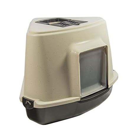 Kct Dark Grey Corner Enclosed Hooded Cat Litter Box With Filter