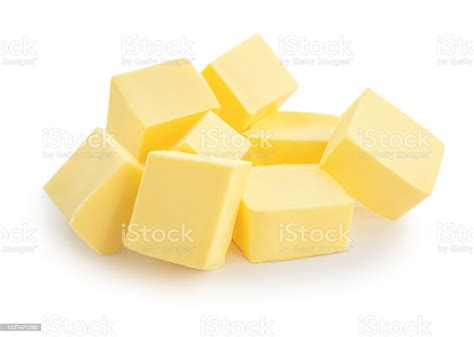 Pieces Of Butter Isolated On White Background Fresh Butter Cubes Top