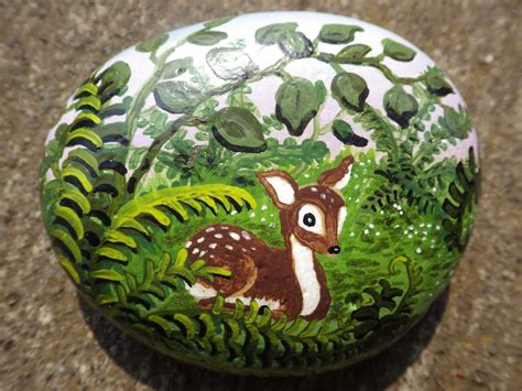 Forest Fawn Baby Deer Wildlife Original Hand Painted Rock Art By