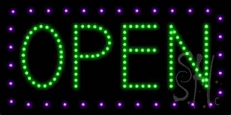 Open Purple Border And Green Letters Animated Led Sign Open Led Signs