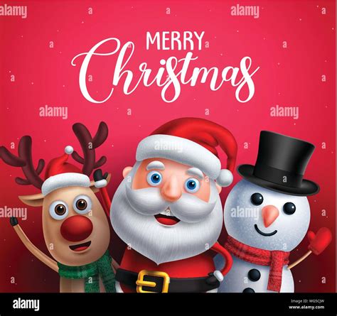 Merry Christmas Greeting Text With Santa Claus Reindeer And Snowman