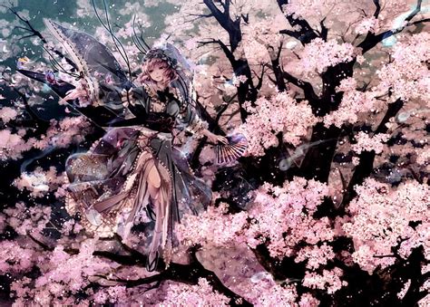 hd wallpaper kimono cherry blossom anime girls touhou saigyouji yuyuko wallpaper flare