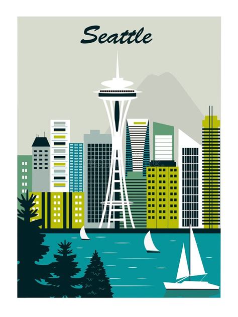 Seattle City Skyline Silhouette Vector Logo Illustration Stock Vector