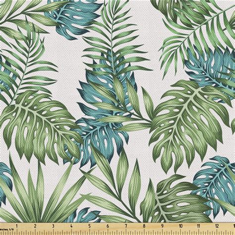 Vintage Botany Fabric By The Yard Tropical Palm Tree Leaves Pattern In