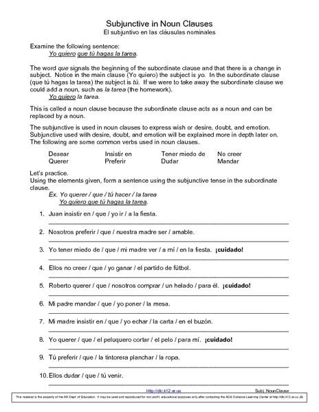 Fill in the blanks with the suitable conjunctions given. Subjunctive in Noun Clauses Worksheet for 10th - 11th ...