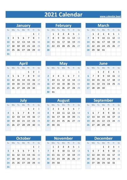 Free Yearly Calendar 2021 Printable Ng