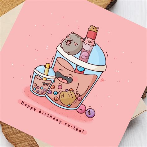 Cute Birthday Card For Friend Kawaii Boba Tea Birthday Card Etsy