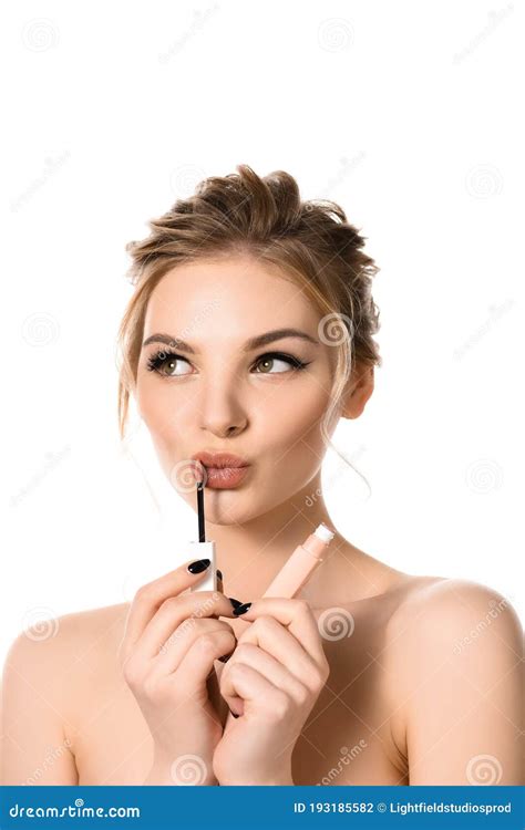 Naked Beautiful Blonde Woman With Makeup Stock Photo Image Of Shiny Nude
