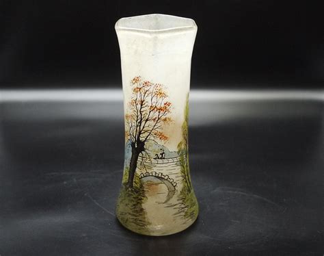 Antique Legras Glass Vase Art Deco Landscape Glass Vase Signed Legras