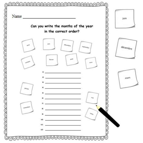 French Months Activity Worksheetpractice Writing The Months Teacher