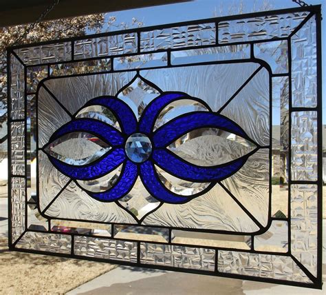 Stained Glass Window Panel Large Bevel With Cobalt Blue Stained Glass