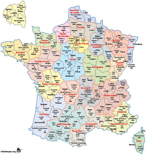 Carte de france avec les départements. Carte de France Régions et Départements français | Arts et ...