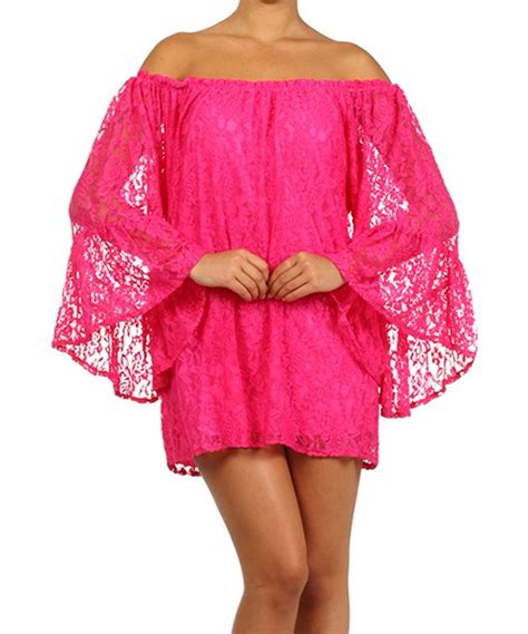 Love This Karen T Design Fuschia Lace Off Shoulder Cape Sleeve Tunic Dress By Karen T Design