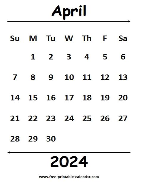 2024 April Calendar Free Printable