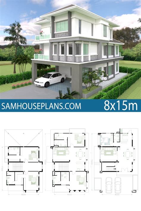 House Plan 8x15m With 5 Bedrooms Sam House Plans