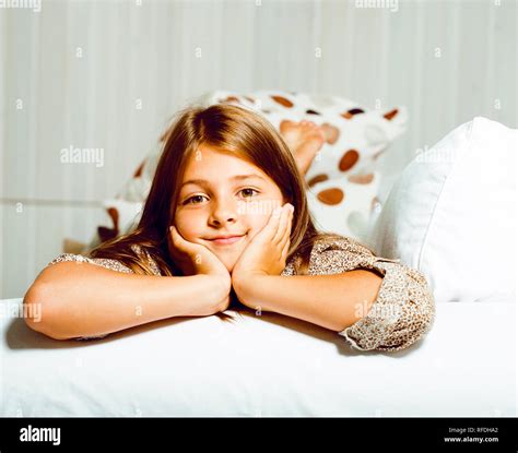 Little Cute Brunette Girl At Home Interior Happy Smiling Close Up