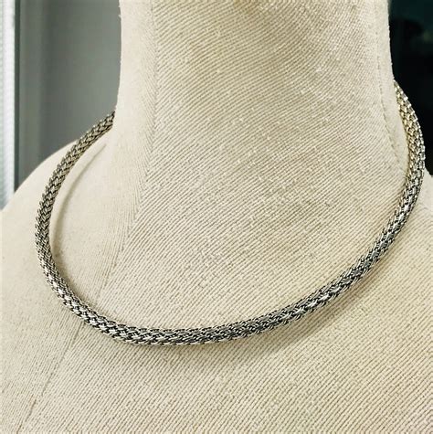 Stunning Solid Silver Braided Choker Necklace 15 Inches In Length
