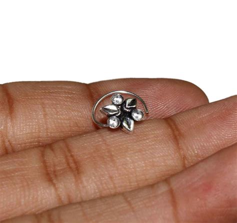 925 Solid Sterling Silver Nose Pin Cubic Zirconia Studded Etsy